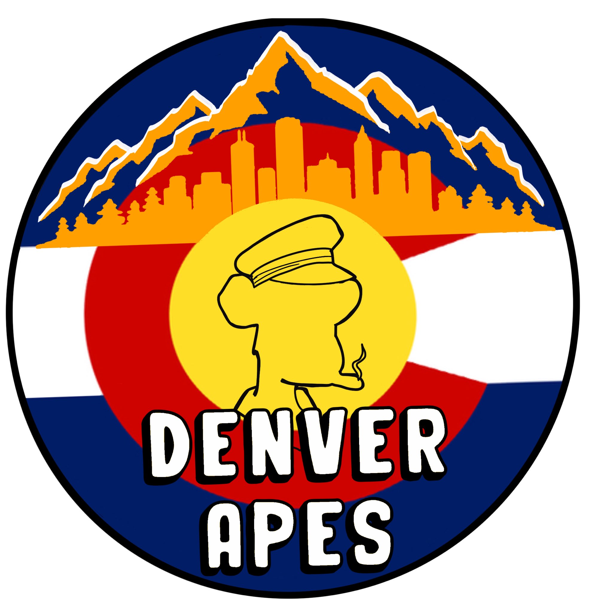 Denver Apes logo with Colorado mountains and Denver skyline